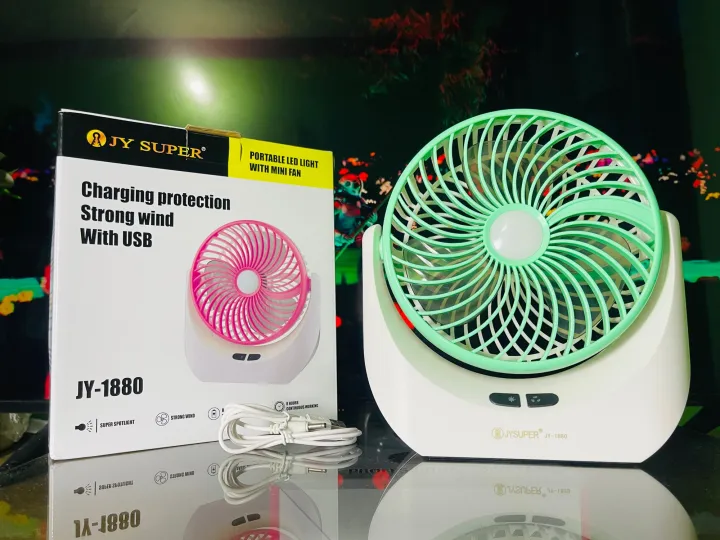 Lithium Rechargeable Mini Table Fan with LED Light (JY-1880)